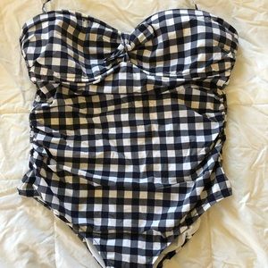 J. Crew Retro Bandeau navy Gingham Swimsuit XL
